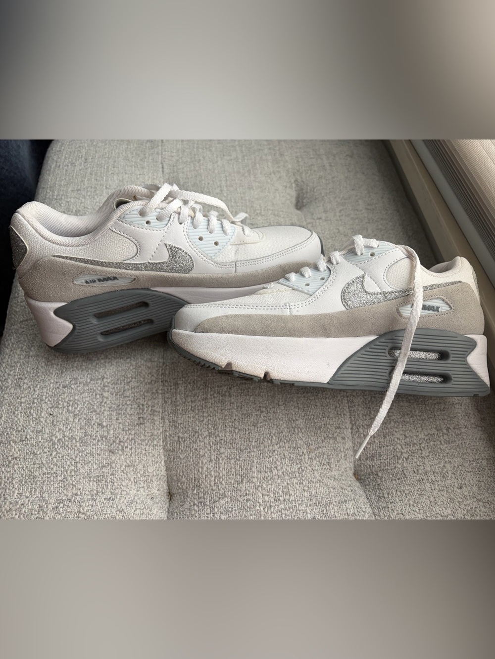 Nike Women's White & Light Gray Suede-Accent Air Max 90 Sneakers
